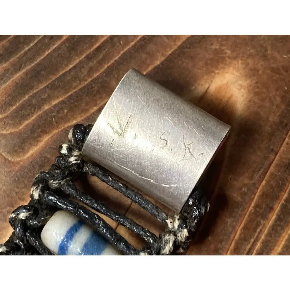 Vintage Tribal Sand Cast Beaded Ladder Woven Bracelet Silver Clasp Signed 8.25”